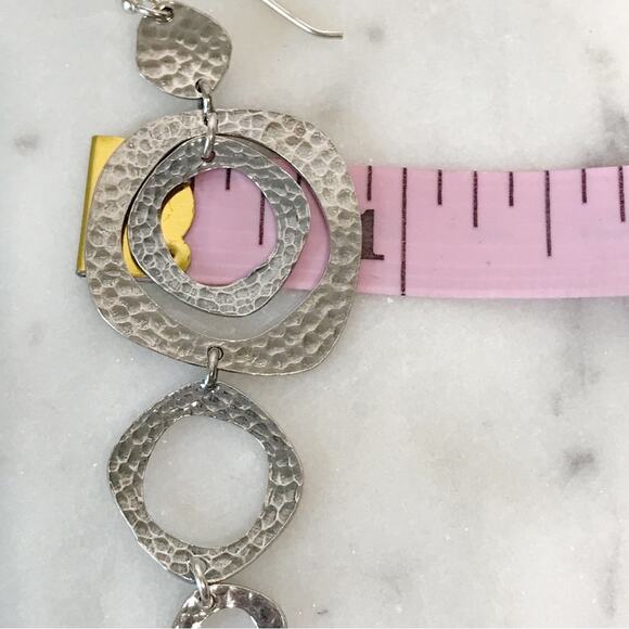 Signed M Sterling Silver 3in Long Dangle Drop Hammered Abstract Circle Earrings - Picture 5 of 14